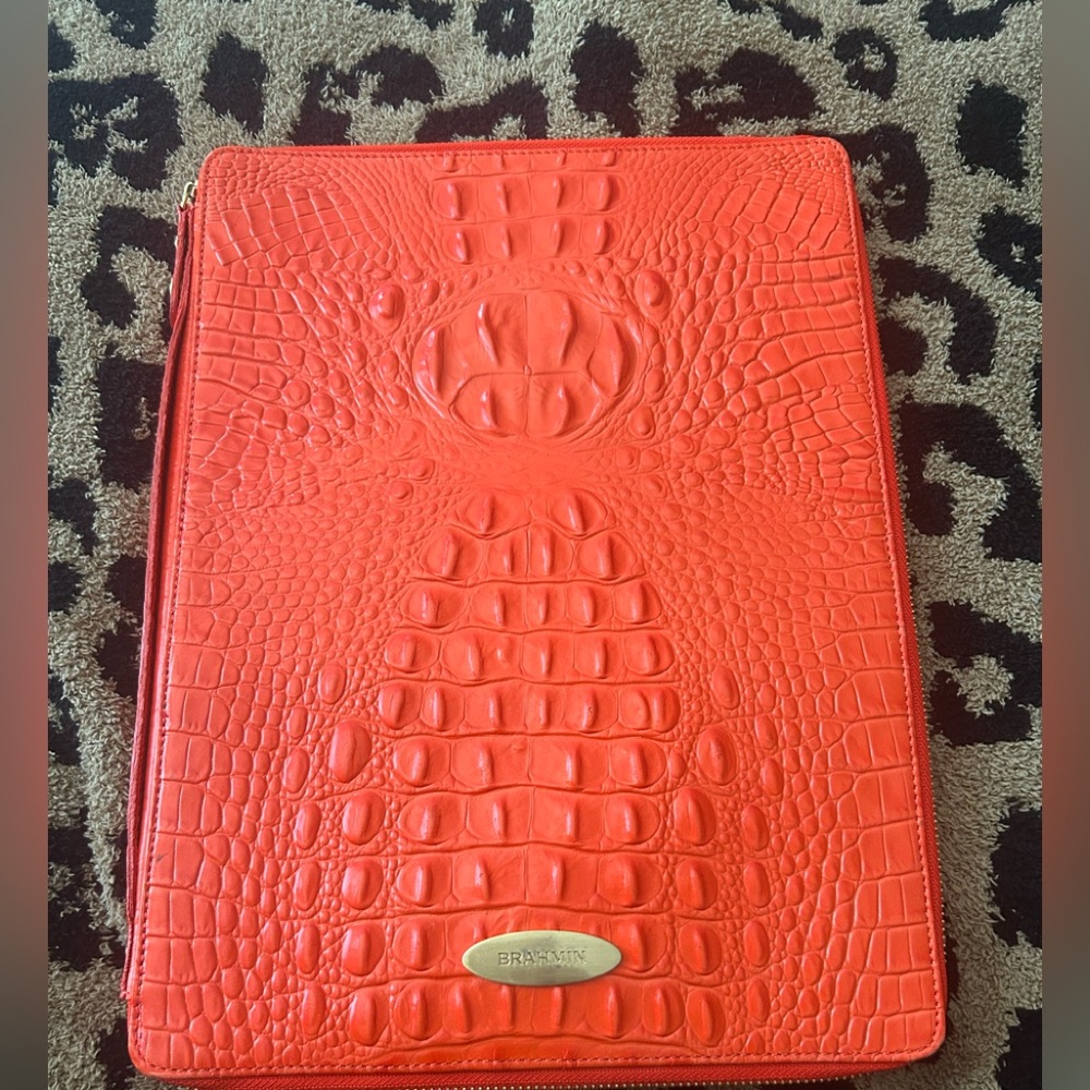 Brahmin Orange Croc-Embossed Zip Folio